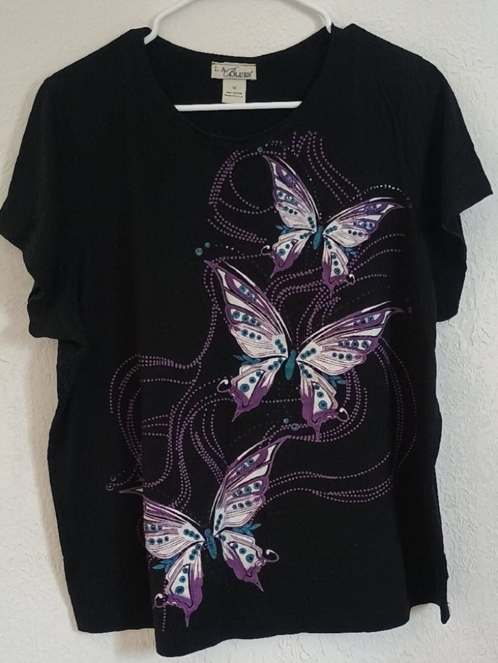 Black Tee with Colorful Butterfly